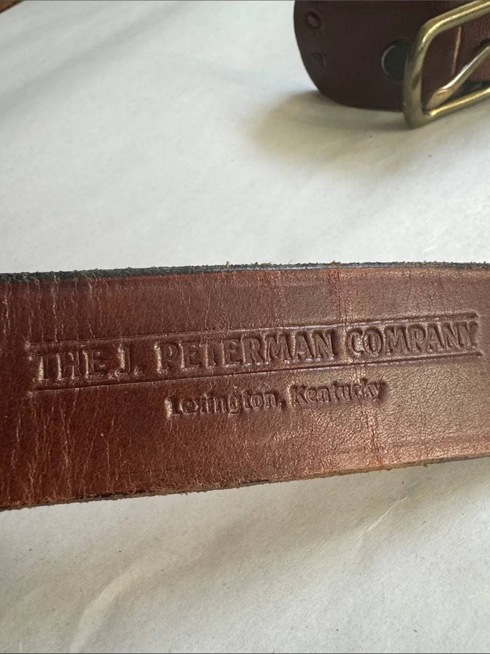 VTG The J. Peterman Company Brown Leather Belt Mens 40 Brass buckle Western